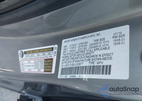 2020 Acura Rdx Standard из США, поврежденный, VIN 5J8TC1H39LL005677